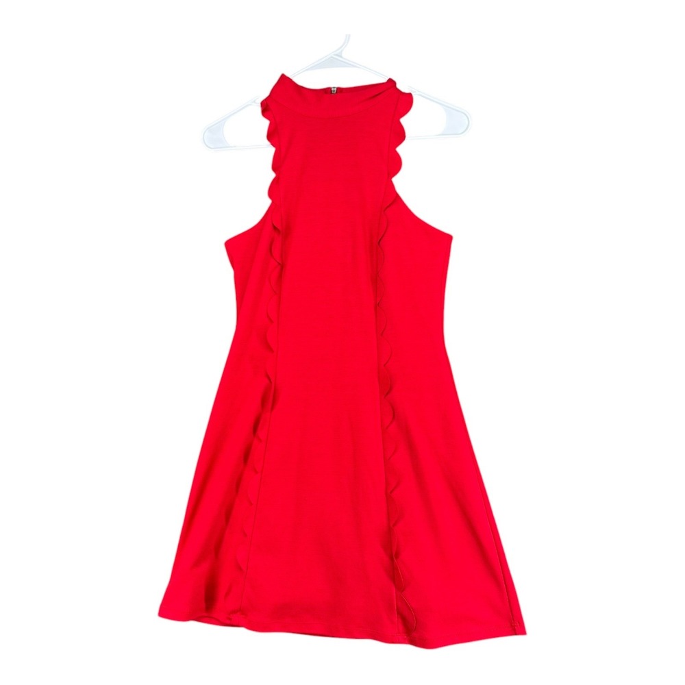 Jane Norman 10 Red Sleeveless Dress Scallop Office Career Party